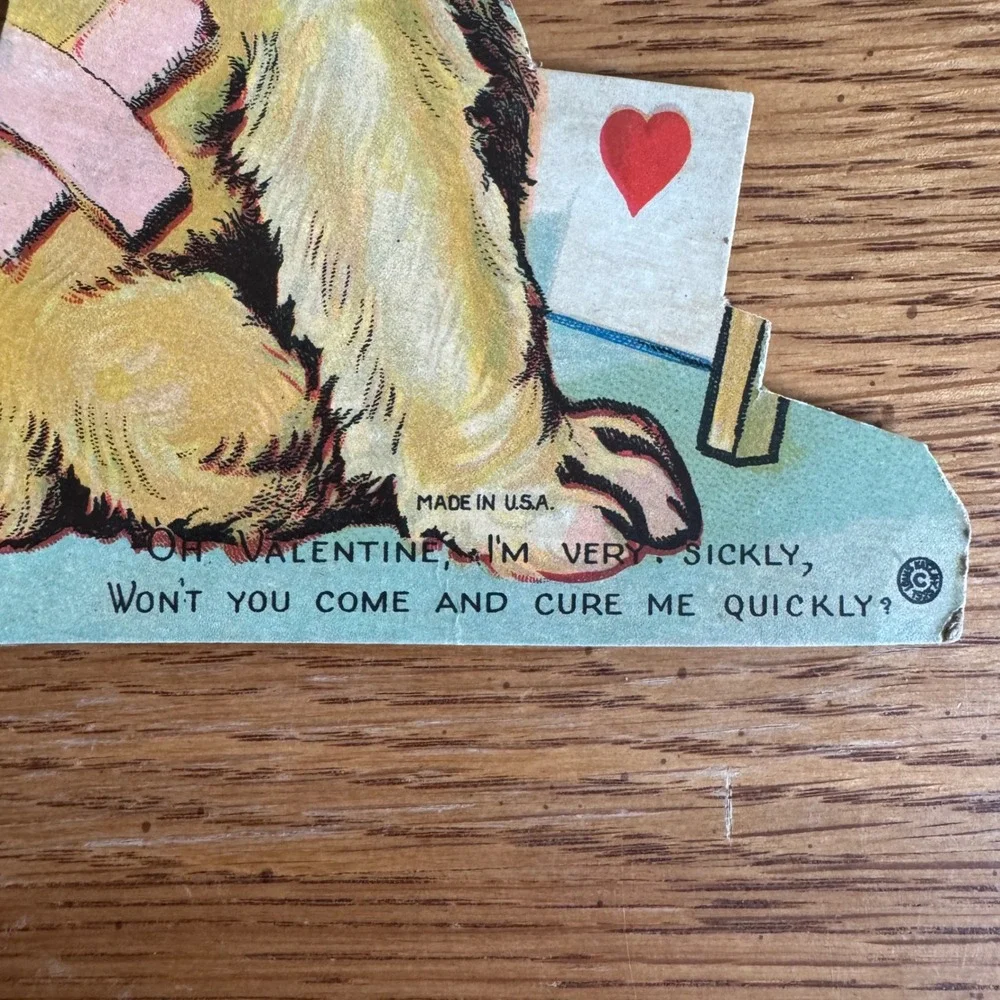 Vintage‎ 1950s Valentine Card Dog Bandaged Sickly Made in USA